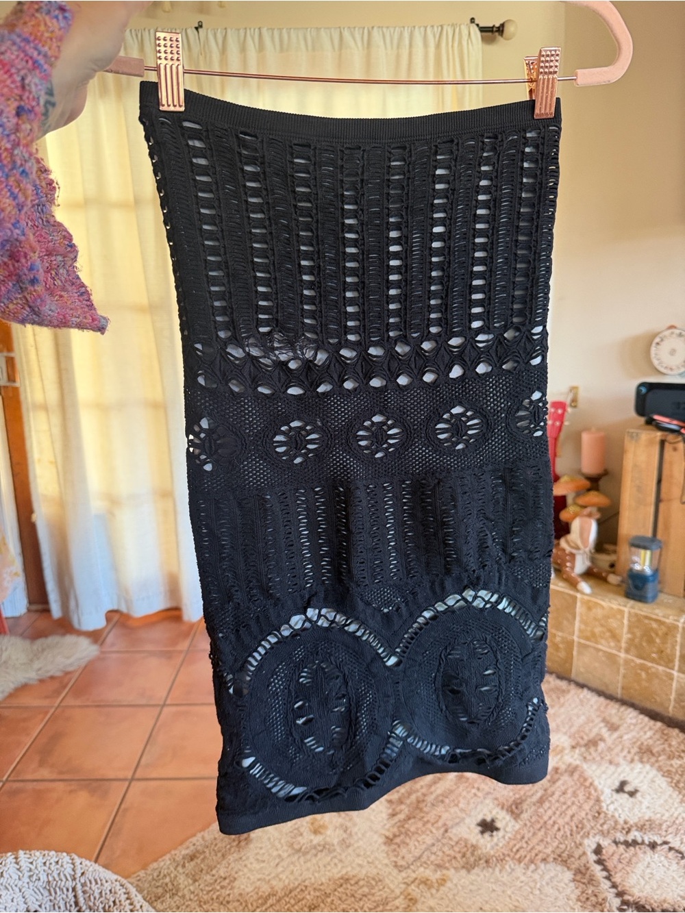 Intimately free people Black Crochet lace seamless Knit strapless dress or skirt